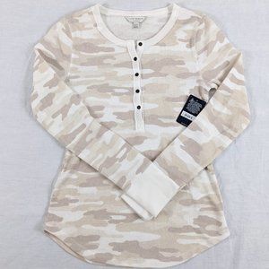 NWT Lucky Brand Taupe Camo Waffle Henley Sz XS